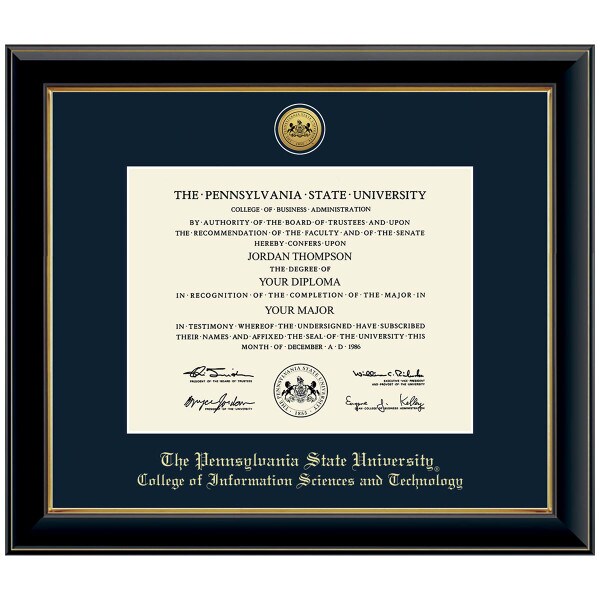 #107 College of Information Sciences and Technology diploma frame Gold Medallion (Black)